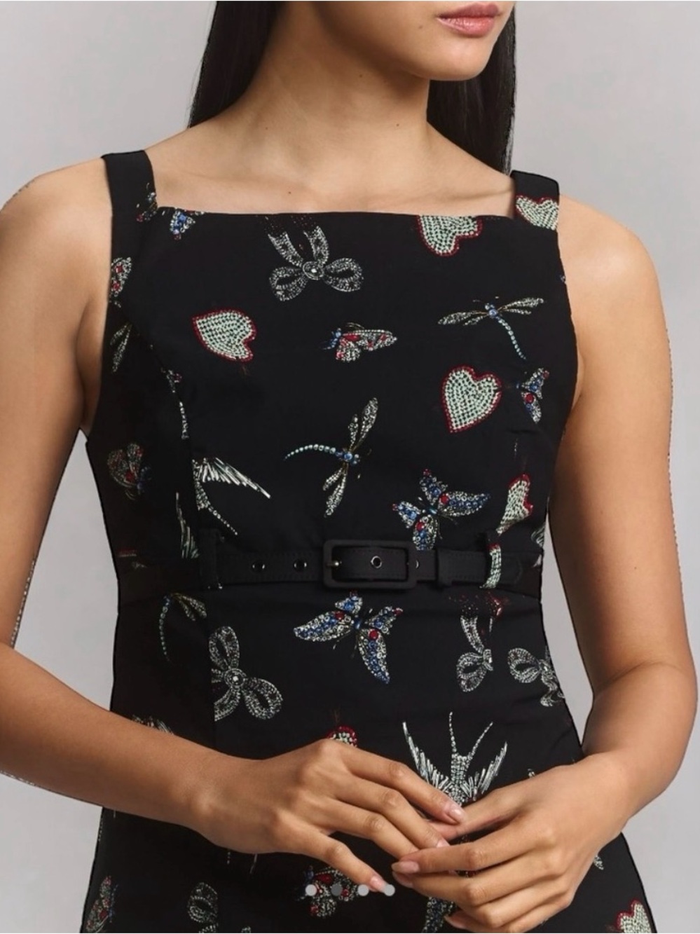 Anthropologie Maeve Bejeweled Insect Print Sleeveless Dress - Picture 3 of 9